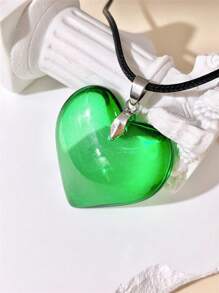 1 pieza Collar con colgante de corazón grande de 35mm de vidrio de color minimalista y único, adecuado para uso diario el Día de San Valentín