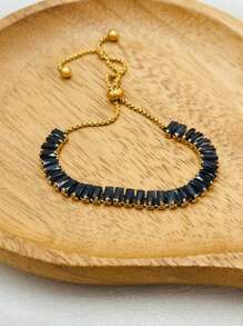 1pc Adjustable Size Stainless Steel Zirconia Bracelet, Available In Multiple Colors For Women - Adjustable Bracelet - View 18