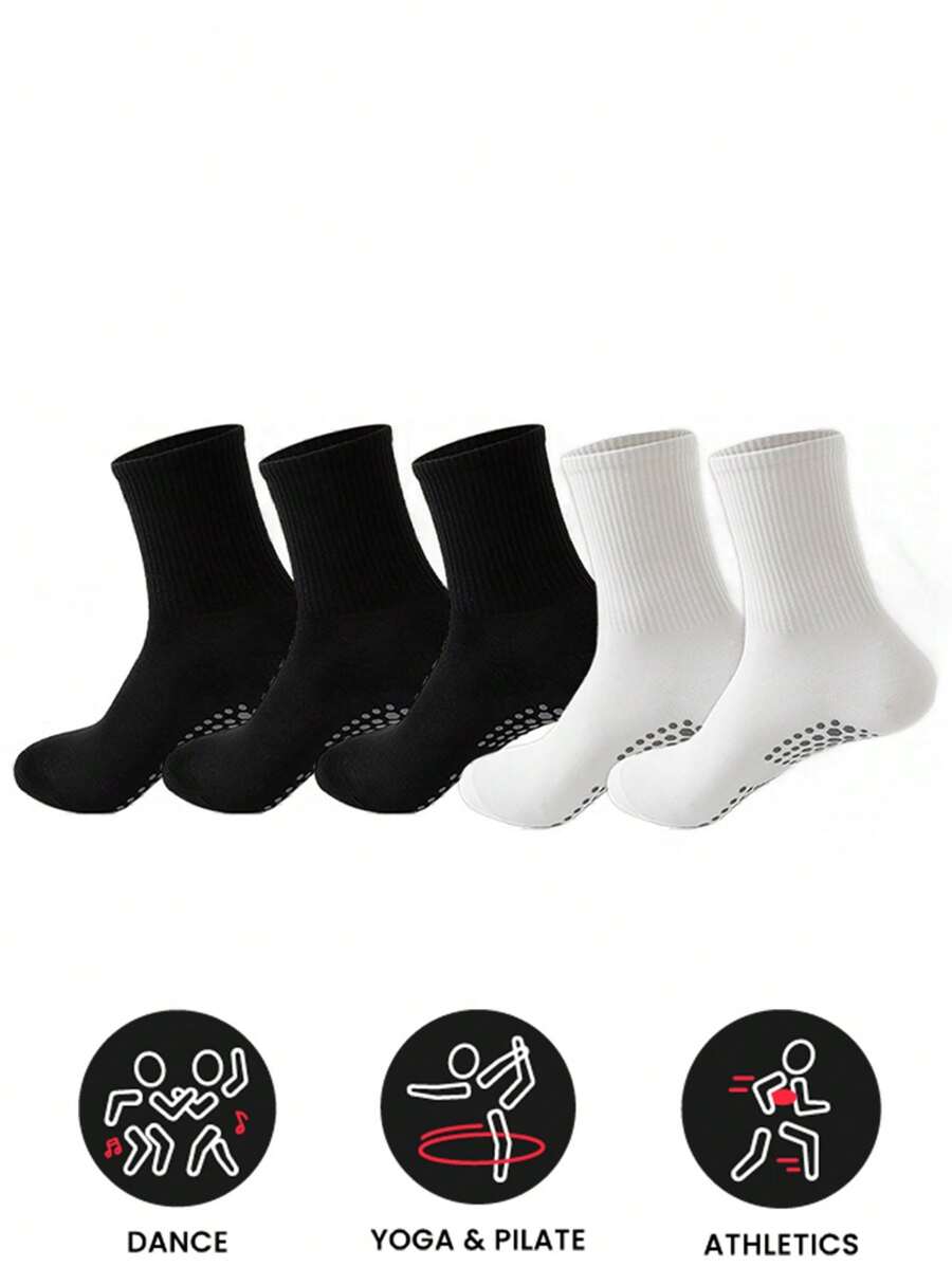 5 đôi thể thao ngoài trời, tất tập yoga cho nữ có tay cầm và dây đeo chống trượt, lý tưởng cho Pilates, Barre thuần túy, múa ba lê, khiêu vũ, tập luyện chân trần - Đen và trắng - Xem 1