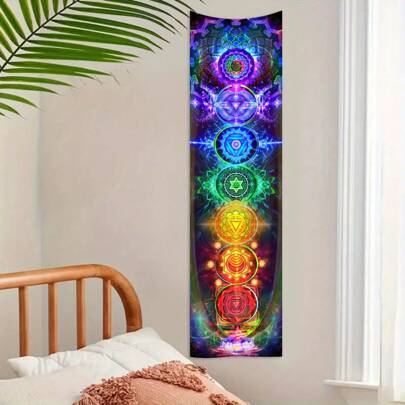 1pc Vibrant Chakra Wall Tapestry - Colorful Yoga Meditation Wall Hanging For Bedroom Home Decor - Black Wall Art With Spiritual Energy And Bohemian Style(Excluding Accessories) Gifts Birthday Graduation