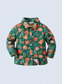 BOARNSEORL 2pcs Young Boys Gentleman Outfit, Collared Long Sleeve Shirt With Bowknot And Suspender Pants, Fashionable And Stylish For Holidays, Christmas, Weddings, Birthday Parties, Events