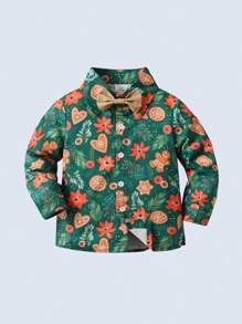 BOARNSEORL 2pcs Young Boys Gentleman Outfit, Collared Long Sleeve Shirt With Bowknot And Suspender Pants, Fashionable And Stylish For Holidays, Christmas, Weddings, Birthday Parties, Events