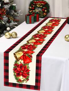 1 chiếc khăn trải bàn bằng polyester họa tiết hoa dây leo trang trí Giáng sinh, 35*180cm, khăn trải bàn họa tiết hoa chuông Giáng sinh và quả cầu trang trí Giáng sinh, đồ trang trí Giáng sinh cho gia đình, khăn trải bàn Giáng sinh 2024, khăn trải bàn theo mùa, đồ trang trí bàn ăn nhà bếp, Giáng sinh - Xem 3