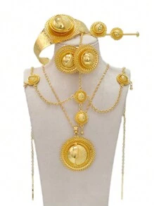 Flower Shape Plated 6pcs Jewelry Sets For Women Luxury Necklace Jewellery Set Wedding Party Gifts Valentines - Yellow Gold - View 13