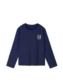 1 件女童休闲趣味椰子树印花圆领长袖 T 恤，宽松版型，学生装，2024 年秋冬