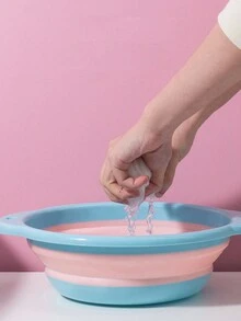 1pc Foldable Plastic Wash Basin, Portable Travel Bathroom Sink, Small Size For Home/Dorm Use - Blue - View 5