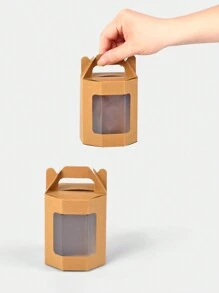 [10pcs/5pcs/1pc] 简约透明窗口牛皮纸八角礼盒、礼品展示盒、可爱折叠花礼盒、礼品包装盒、小雕像展示盒、珠宝透明窗口礼盒、口红和化妆品礼盒、生日礼盒，适用于情人节派对、返校季、生日派对、万圣节派对、圣诞派对、感恩节派对、送给家人和朋友的礼物 - 八角形手提禮品盒 - 查看 4