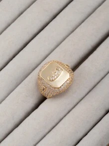 1 件女式嘻哈风格全水钻 18K 镀金首字母阿拉伯字母开口戒指 - 金色 - 查看 27