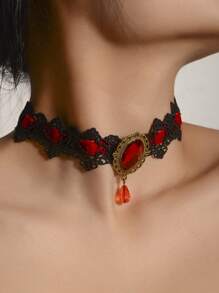 1 件装哥特式吸血鬼万圣节服装派对简约蕾丝宫廷颈链女士项链