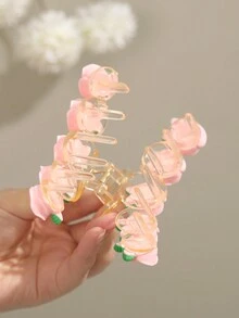 1pc Rose Flower Hair Claw, Suitable For Daily Wear - Multicolor - View 4