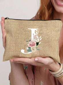 1 件字母 A-Z 花卉印花化妆包，送给女孩的礼物，可爱复古简约时尚字母图案印花包，小物件化妆包，包，化妆包，洗漱包，手拿包，轻便折叠包，简易购物袋，教师礼物手拿包，适用于护士、医生、教师包，适合个人旅行化妆品学校用品旅行必需品化妆包节日必需品化妆包化妆包化妆品收纳袋节日冬季 2024 化妆品收纳袋化妆品收纳