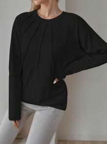 Womens Loose Fluff Granular Fabric Crew Neck Casual Sweatshirt - 黑色 - 查看 3