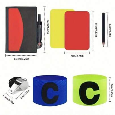 Juego de 5 piezas de equipo de árbitro de fútbol - Silbato de metal, tarjetas rojas/amarillas y brazalete de capitán, equipamiento esencial para una gestión justa y eficiente del juego