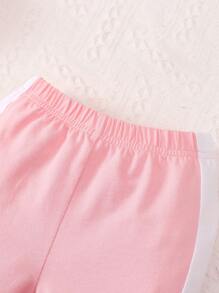 2pcs/Set Cute Baby Girl Letter Print Bodysuit And Printed Pants Set - Pink - View 8