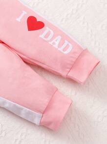 2pcs/Set Cute Baby Girl Letter Print Bodysuit And Printed Pants Set - Pink - View 10