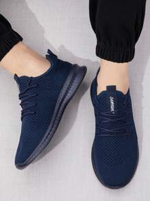 Men Sneakers Breathable Mesh Athletic Running Sports Shoes Lightweight Casual Walking Shoes Comfortable Gym Work Flat Shoes - Navy Blue - View 2