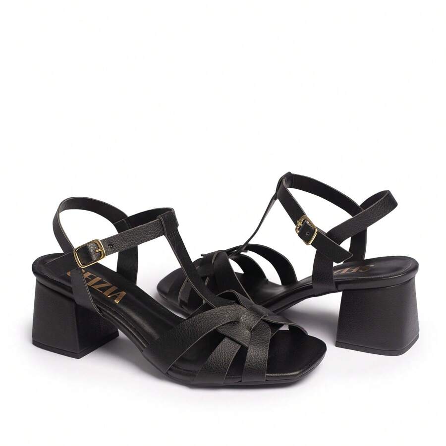 Women's Sandals Mid-Heel Square Block New Arrival Fashion Modern Party Comfortable Fashion Blogger New - 黑色 - 查看 1