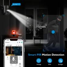 Hawkray [10x Zoom] 3MP Low-Power CCTV Solar-Powered Wireless Outdoor Security Camera, 360° Pan/Tilt, Color Night Vision, PIR Motion Detection, Spotlight & Siren Two-Way Audio And IP66 Waterproof - 黑色 - 查看 5