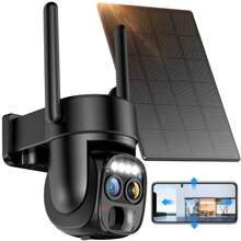 Hawkray [10x Zoom] 3MP Low-Power CCTV Solar-Powered Wireless Outdoor Security Camera, 360° Pan/Tilt, Color Night Vision, PIR Motion Detection, Spotlight & Siren Two-Way Audio And IP66 Waterproof - 黑色 - 查看 7