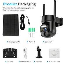 Hawkray [10x Zoom] 3MP Low-Power CCTV Solar-Powered Wireless Outdoor Security Camera, 360° Pan/Tilt, Color Night Vision, PIR Motion Detection, Spotlight & Siren Two-Way Audio And IP66 Waterproof - 黑色 - 查看 8