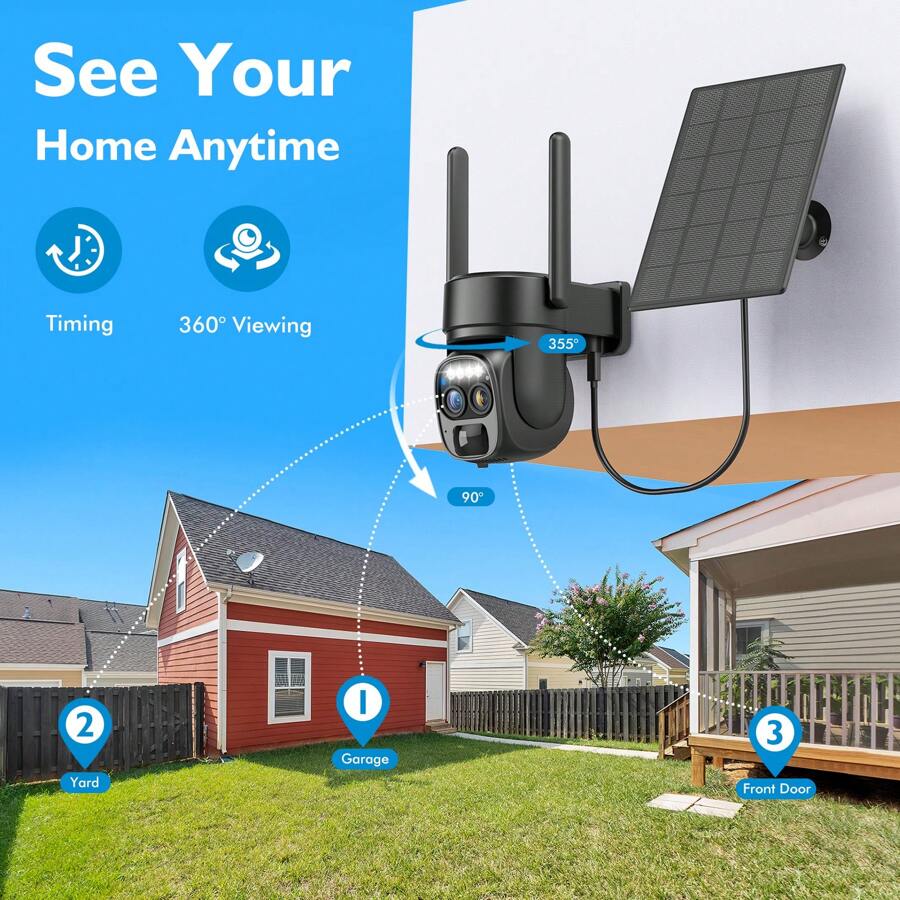 Hawkray [10x Zoom] 3MP Low-Power CCTV Solar-Powered Wireless Outdoor Security Camera, 360° Pan/Tilt, Color Night Vision, PIR Motion Detection, Spotlight & Siren Two-Way Audio And IP66 Waterproof - 黑色 - 查看 1