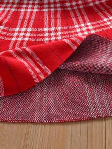 Vestido suéter de manga comprida com estampa xadrez e bloco de cores para meninas pré-adolescentes com apliques de urso de desenho animado