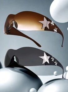 2 件装无框星形 Y2K 简约时尚眼镜，适合日常、户外、驾驶、旅行和派对万圣节，适合夏季海滩度假、户外、旅行 - 彩色 - 查看 4