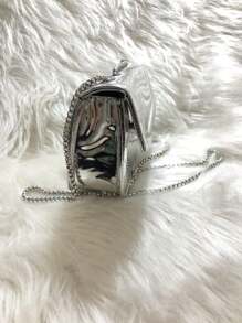 New Arrival Mini Party Bag Metallic Mirrored Cell Phone Holder Coin Purse With Gold Chain - Silver - View 3