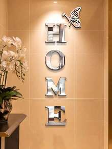 5pcs Acrylic 'Home' Letter Mirror Wall Stickers Silver Decor For Living Room Bedroom - Multicolor - View 6