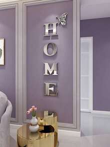 5pcs Acrylic 'Home' Letter Mirror Wall Stickers Silver Decor For Living Room Bedroom - Multicolor - View 5