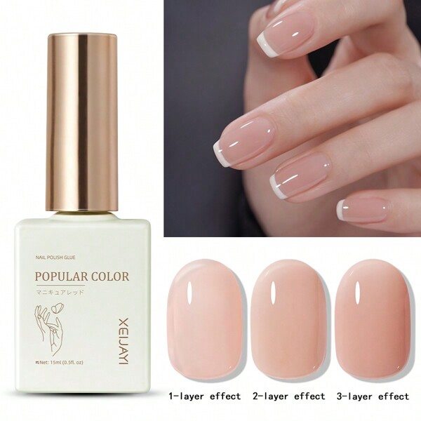 1pc Nude Pink Ice Through Gel Nail Polish 15ML Soak Off Glitter Gel Polish For All Seasons - Home Salon Nail Art DIY