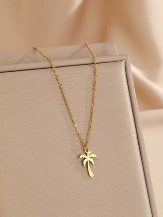 1pc Stainless Steel Coconut Palm Tree Pendant Necklace, Suitable For Women For Everyday And Holiday Beach Wear