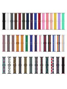 1pc Nylon Watch Band Fit For 38/40/41/42/44/45/49mm Apple Watch SE/Series 9/8/7/6/5/4/3/2/1/Ultra 2, Elastic Rope, Canvas Strap, Rainbow, Bohemian, Leopard Print, Animal Footprint Design