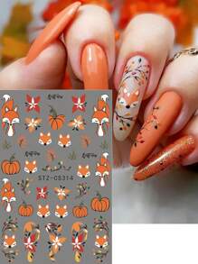 FULL BEAUTY 2/3/5pcs Cartoon Fall Maple Leaves Fox Nail Art Stickers Flower Pine Cones Mushrooms Sunflowers Foxes Pumpkins Autumn Halloween Ghost Nail Art Sliders Decoration Tools DIY Nails - Multicolor - View 4