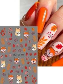 FULL BEAUTY 2/3/5pcs Cartoon Fall Maple Leaves Fox Nail Art Stickers Flower Pine Cones Mushrooms Sunflowers Foxes Pumpkins Autumn Halloween Ghost Nail Art Sliders Decoration Tools DIY Nails - Multicolor - View 5
