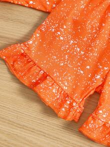 2pcs Halloween Pumpkin Print Toddler Girls Spring Summer Short Sleeve Top And Shorts Set - Orange - View 8