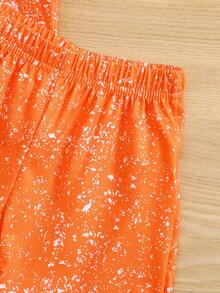 2pcs Halloween Pumpkin Print Toddler Girls Spring Summer Short Sleeve Top And Shorts Set - Orange - View 7