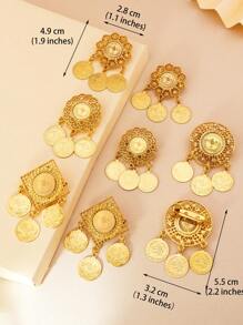 2 件时尚镀金硬币吊坠胸针镂空花朵设计围巾纽扣袖扣库尔德新娘礼服珠宝礼物情人节、妈妈、母亲、母亲节、礼物