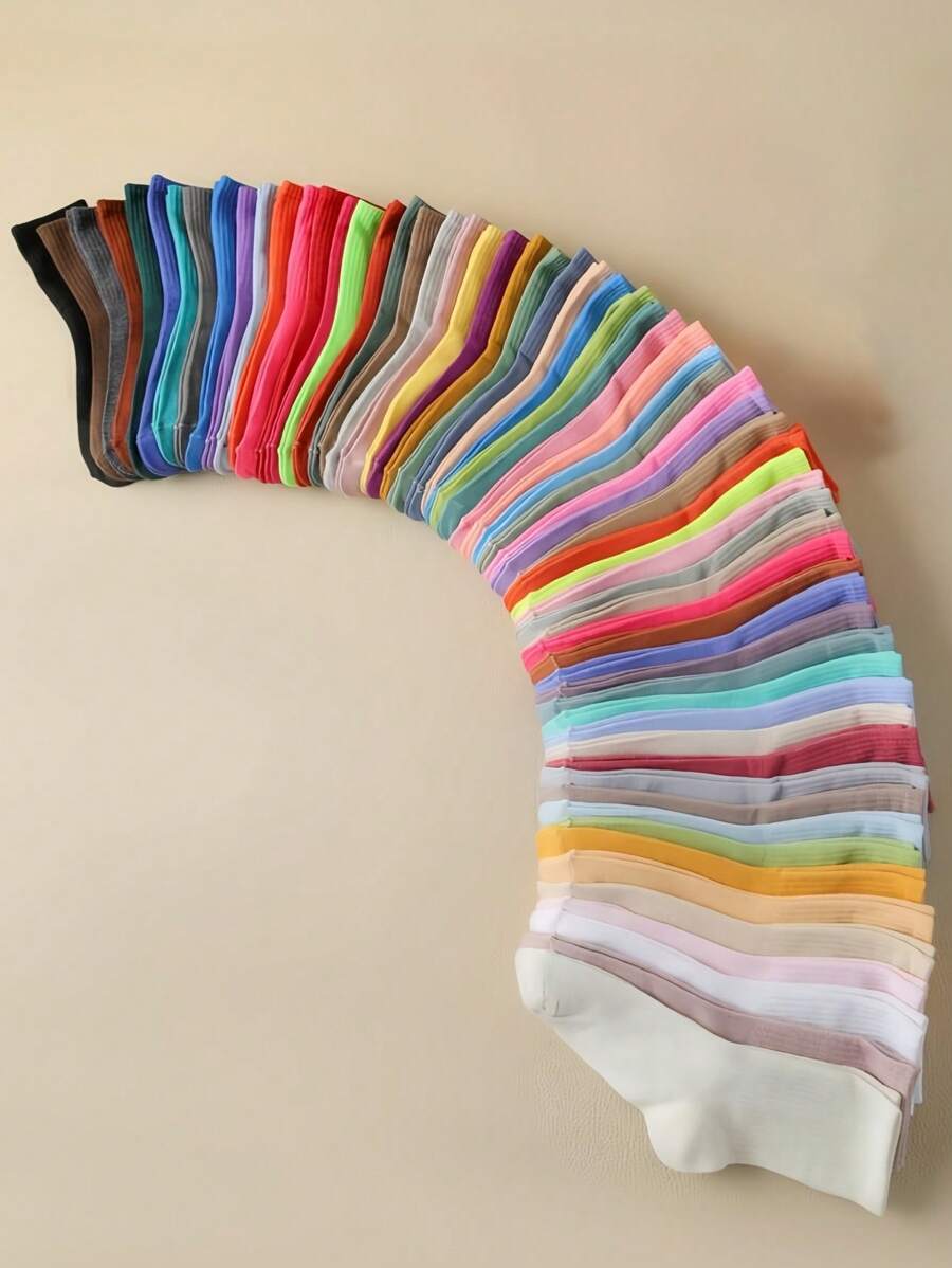 10 chiếc/20 chiếc/30 chiếc Vớ cổ cao mùa thu đông cho nữ ngẫu nhiên, Thiết kế Dopamine nhiều màu sắc, Phong cách thường ngày, Thoáng khí, Thấm hút ẩm, Phù hợp với mọi người - Nhiều màu - Xem 1