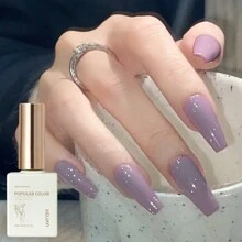 1瓶15毫升紫色闪光亮片凝胶指甲油，15毫升可卸亮片凝胶指甲油，四季皆宜 - 家用美甲沙龙DIY美甲凝胶指甲设计装饰礼品 - 紫色 - 查看 4