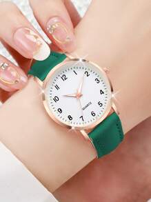 6pcs/Set Ladies Casual Quartz Wristwatches Set With Leather Belt & Number Dial - Multicolor - View 7