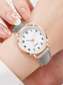 6pcs/Set Ladies Casual Quartz Wristwatches Set With Leather Belt & Number Dial - Multicolor - View 5