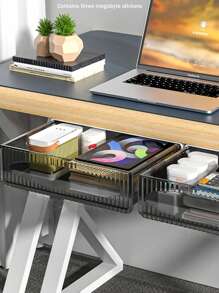 1pc Black Under Desk Hidden Drawer Style Desktop Storage Box (Contains 3pcs Megabyte Stickers)  Decorations   Autumn Decor Festival Decor Room Decor Home Decor Fall Decor Bedroom Decor - Black - View 1