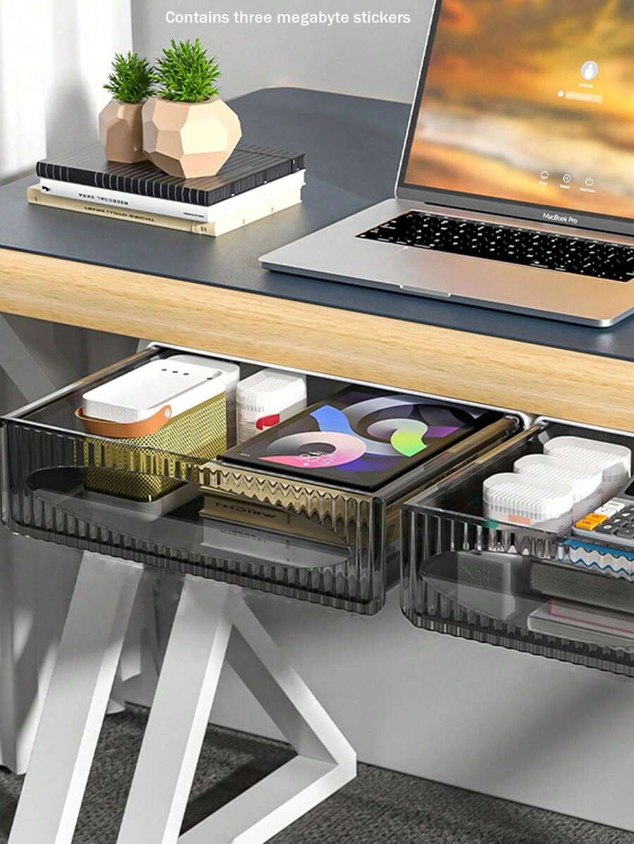 1pc Black Under Desk Hidden Drawer Style Desktop Storage Box (Contains 3pcs Megabyte Stickers) Decorations Autumn Decor Festival Decor Room Decor Home Decor Fall Decor Bedroom Decor - Black - View 1