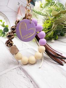 1pc Leopard Wooden Bead Silicone Bead Korea Tassel Charm Heart Wood Slice Wrist Phone Cord, Bag Charm, Key Chain Accessory, Mother's Day Gift Gifts For Mother, Family, Friends, Birthday, Holiday Phone Charm, Phone Chain