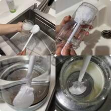 Spazzola in silicone con testa pieghevole e manico lungo, pulizia a 360°, riutilizzabile per bottiglie e tazze da cucina, adatta per il ritorno a scuola