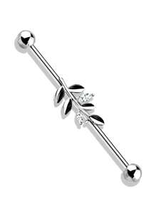 1pc Zirconia Leaf Piercing Stud Earring, 316 Stainless Steel Fashion Niche Industrial Barbell Long Ear Bridge Cartilage Earring, Body Piercing Jewelry, Gift For Date, Party & Daily Wear