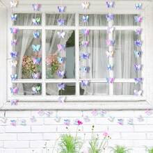 18pcs(3M) Laser Silver Butterfly Flag Paper String, Party, Birthday, Wedding Decoration, Butterfly Flower Party Decoration