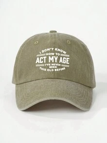 1 pieza Gorra de béisbol lavada con estampado de líneas de ola "Act My Age", sombrero de sol con ala ajustable para viajes al aire libre, vacaciones en la playa, estilo Y2K