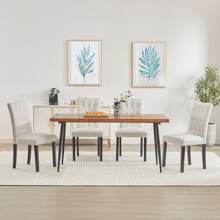 VECELO Tufted Dining Room Chairs Set Of 6, Parsons Diner Chairs Upholstered Side Kitchen Chairs With Solid Wood Legs And Padded Seat - 米色 - 查看 11